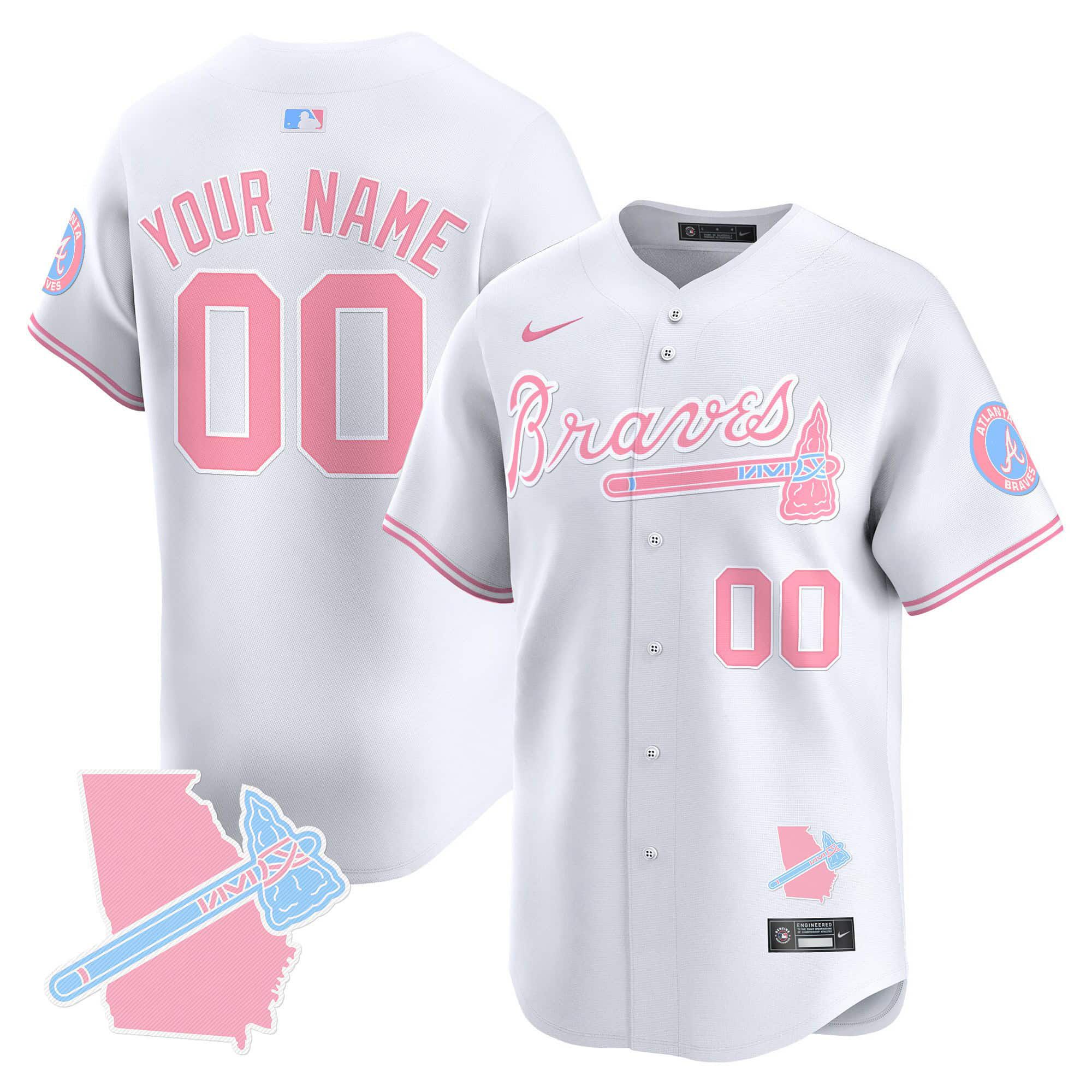 Men Atlanta Braves White 2024 Nike Bubblegum Pink Vapor Premier Limited Custom MLB Jersey->customized mlb jersey->Custom Jersey